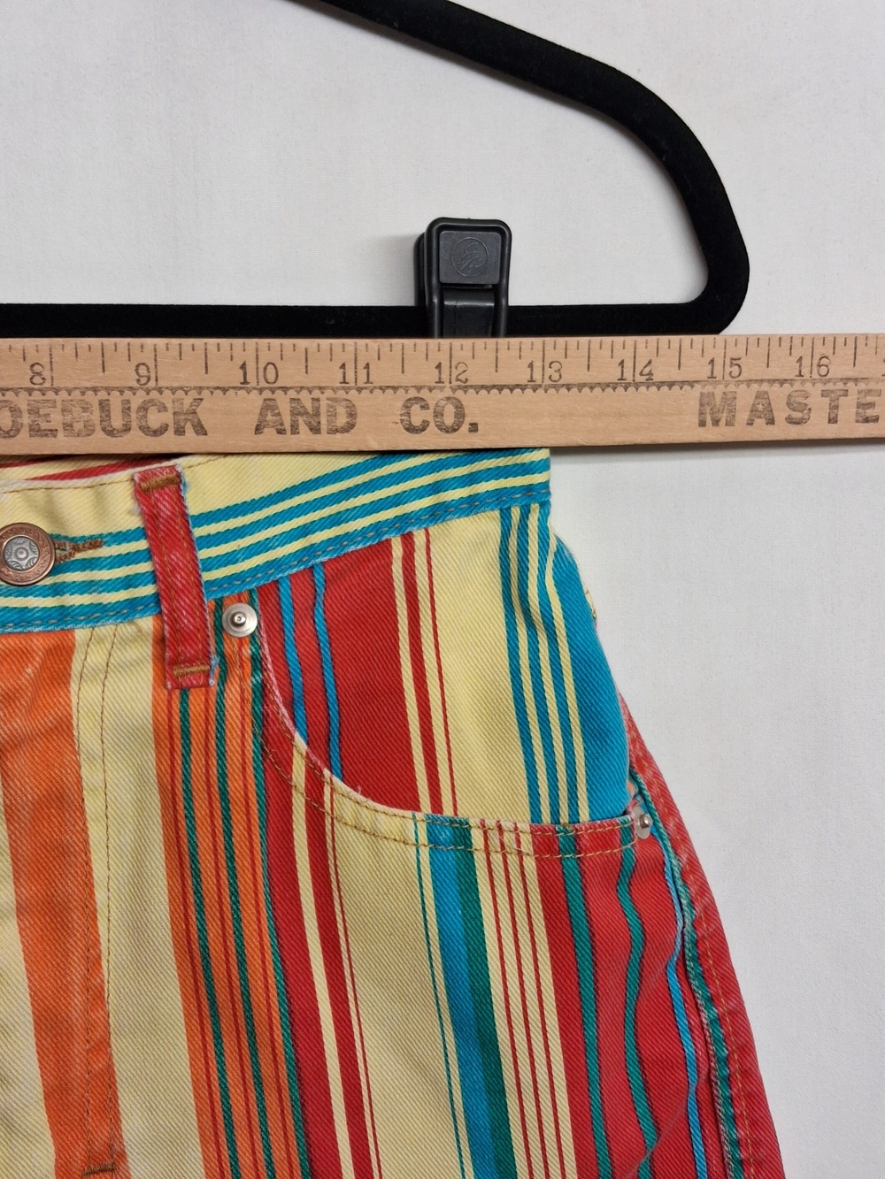 VTG DURANGO Stripe Colorful Denim Shorts Multicolor Retro Red Yellow Orange 7 - Picture 6 of 6